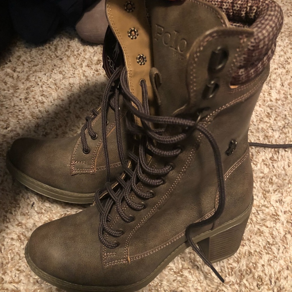 Leather polo combat boots.